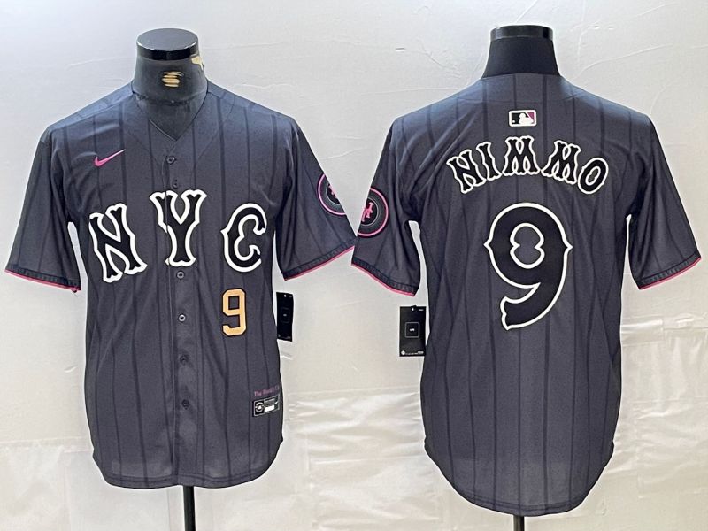 Men New York Mets #9 Nimmo Black City Edition 2024 Nike MLB Jersey style 4